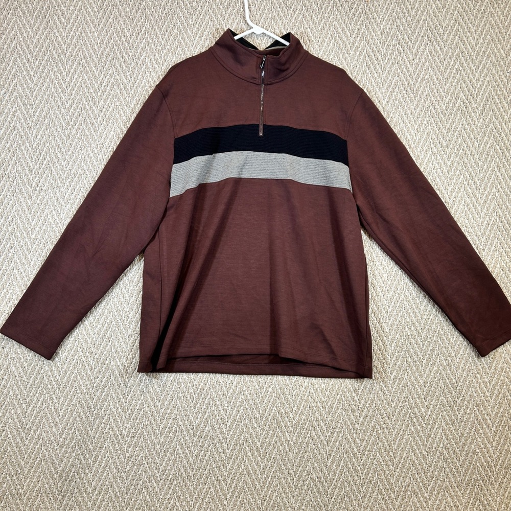 Magaschoni Sweatshirt Mens XL Red Colorblock Quarter Zip Pullover Modal Blend